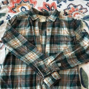American Eagle Outfitters Teal and Rust Plaid Shirt